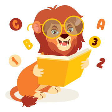 Cartoon Drawing Of Lion Reading Book