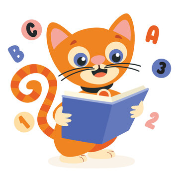 Cartoon Drawing Of Cat Reading Book