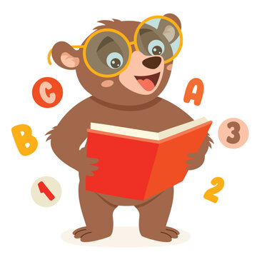 Cartoon Drawing Of Bear Reading Book