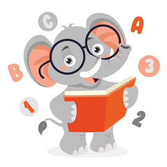 Cartoon Drawing Of Elephant Reading Book