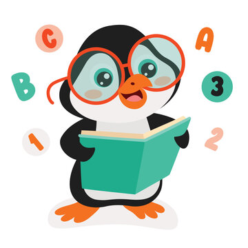 Cartoon Drawing Of Penguin Reading Book