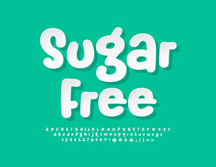 Vector health sign Sugar Free. White sticker Font, Paper style Alphabet Letters, Numbers and Symbols set