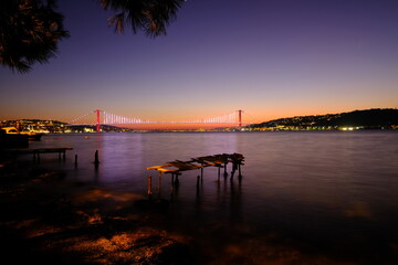 A wooden pier, Istanbul night, Bosphorus. Turkey