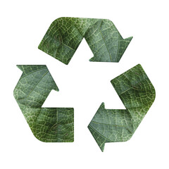 Green leaf recycle symbol isolated on transparent background - PNG format
