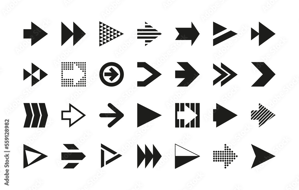 Poster black arrows. simple navigation orientation pictograms, directional pointers and cursor click downlo