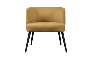 Soft yellow chair made of velor upholstery with crash effect, interior chair on a transparent...