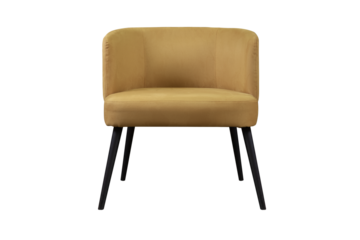 Soft yellow chair made of velor upholstery with crash effect, interior chair on a transparent background