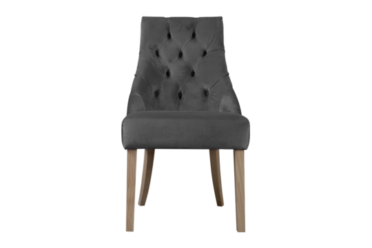 Soft gray chair made of velor upholstery with a crash effect, interior chair on a transparent background