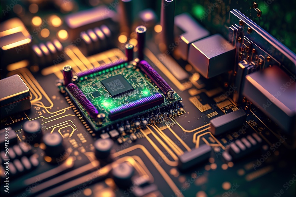 Poster electrical circuit board. abstract circuit cyberspace design created with generative ai technology. 