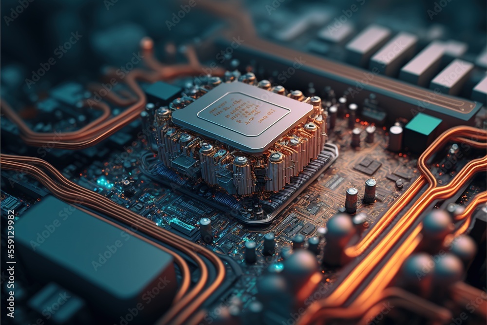 Poster electrical circuit board. abstract circuit cyberspace design created with generative ai technology. 