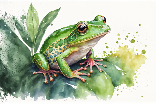 Hand painted image of a cute frog. Generative AI