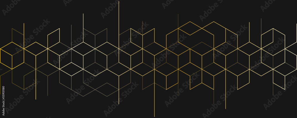 Poster The graphic design elements with isometric shape golden blocks. Vector illustration of abstract geometric background