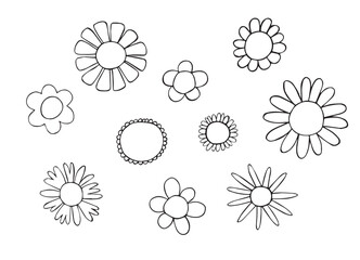 Chamomile silhouette shape icon line set. Cute round flower plant nature collection isolated on white background. Vector illustration