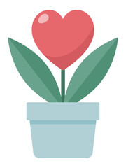 Heart flower in a pot, flat vector illustration