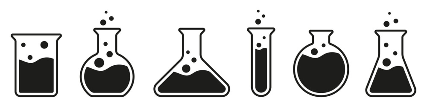 Chemical flask vector icon collection. Science icons.
