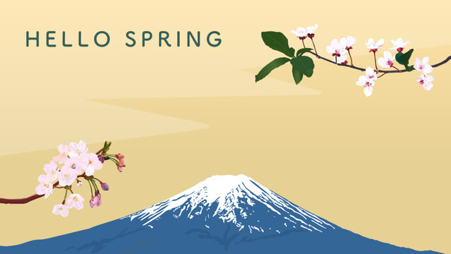 桜と富士山の春の背景バナーテンプレート