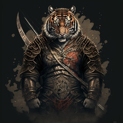 Fototapeta na wymiar the person with a sword, the warrior, tiger warrior, tiger in the night, tiger deagon in japanese style,tiger in the sky,tiger in the dark,tiger in the dark, tiger in the night, tiger on a black backg