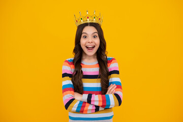 Amazed teenager. Beauty teen girl queen wear crown. Child in princess diadem. Excited teen girl. © Olena
