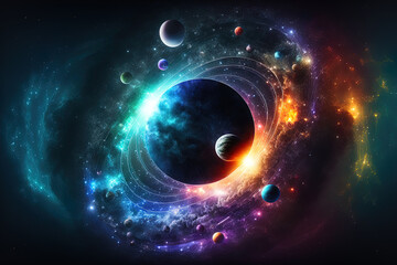 Obraz premium Cosmological background stars, planets, and galaxies; space and time travel;. Generative AI