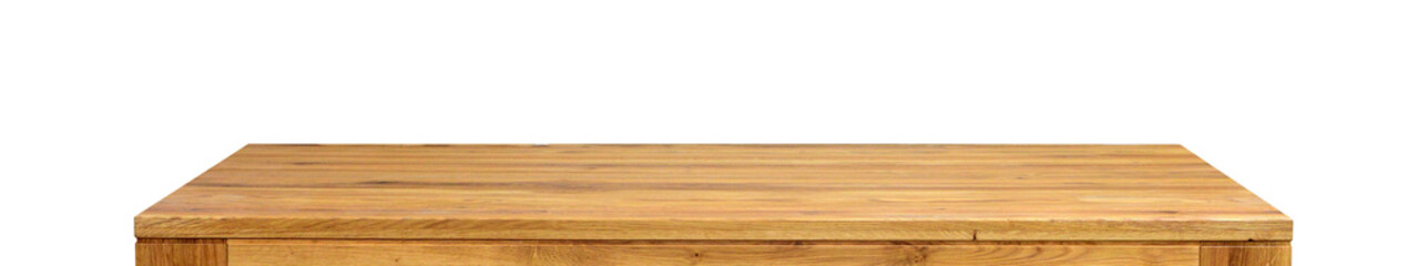 Wooden table top surface isolated over white background. Solid wood furniture close view 3D illustration