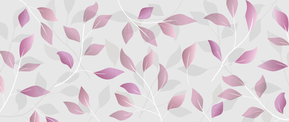 Luxury botanical vector background with pink watercolor plant leaves with branches. Botanical art for print, web banners, packaging design.
