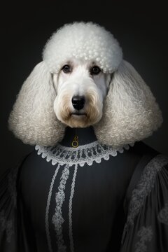 stylish dog dressed in a wealthy renaissance dress. poodle princess. Generative AI