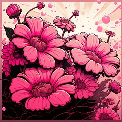 Pink flowers cute comic cartoon created with AI