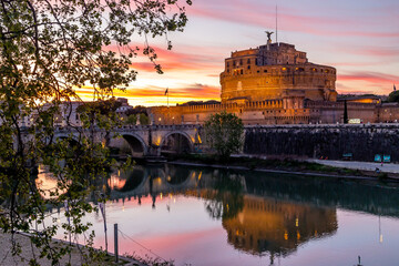 Castel Sant'Angelo in Tevere  Rome , during sunset and blue hours.
