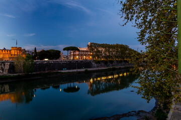 Fototapeta na wymiar Castel Sant'Angelo in Tevere Rome , during sunset and blue hours.