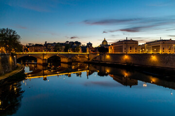 Fototapeta premium Castel Sant'Angelo in Tevere Rome , during sunset and blue hours.
