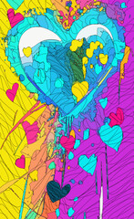 Valentines Day background with heart. Drawings for postcard, card, congratulations and poster. Vector illustration. Wallpaper, flyers, invitation, posters, brochure, banners.