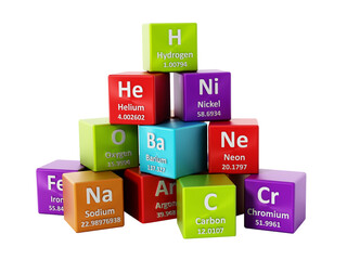 Periodic table elements on transparent background.