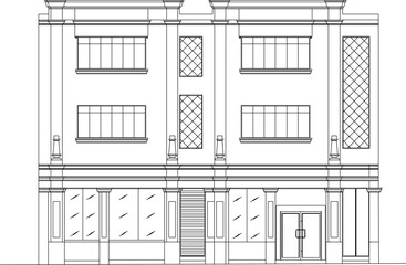 modern shophouse illustration vector sketch