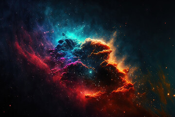 Obraz na płótnie Canvas Black background with multicolored fractal nebula dust. Generative AI