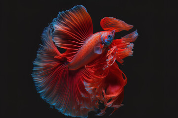 Siamese fighting fish, betta fish, and other vibrant creatures isolated on a black backdrop. Generative AI
