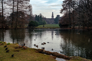 Naklejka premium View of Sempione park in Milan city
