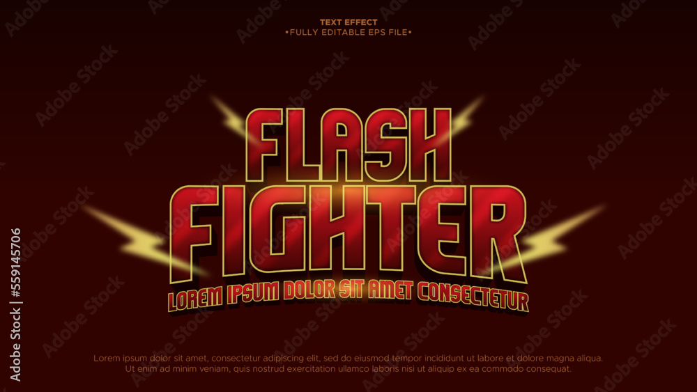 Poster flash fighter animated 3d text effect with sparkling gold color and lightning element
