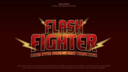 flash fighter animated 3d text effect with sparkling gold color and lightning element