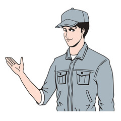 説明する日本人作業員