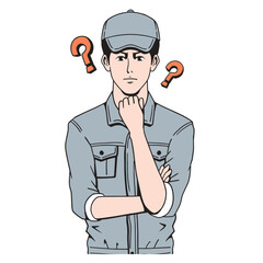 考える日本人作業員