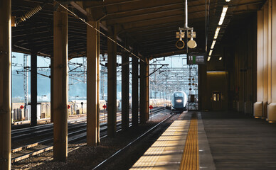 Train running on track in Gunma, Japan