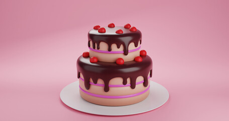 birthday cake with candles and icing, 3D Rendering, 3D illustration