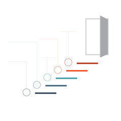 Ladder of success, leading up to an open door. Successful  strategy concept in infographics. Universal template for infographics 5 positions