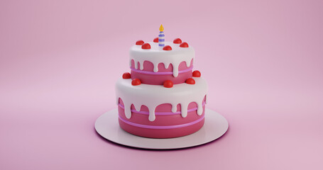 birthday cake with candles and icing, 3D Rendering, 3D illustration