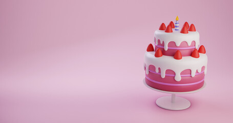 birthday cake with candles and icing, 3D Rendering, 3D illustration