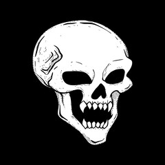Skull art Illustration hand drawn black and white vector for tattoo, sticker, poster etc