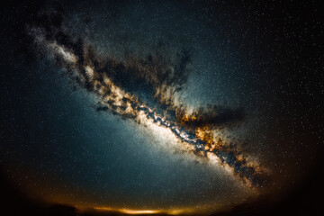 long exposure shot with grain of the milky way galaxy and starlight in the night sky. Generative AI