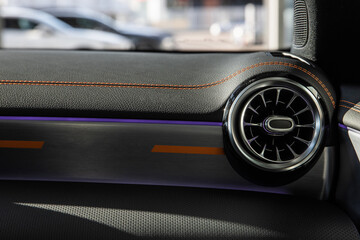 Led stripe ambient view orange colour on black leather dashboard - instrument cluster, under...