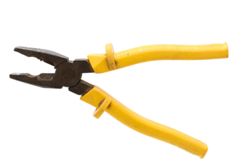 Alicate universal usado, feito de aço e plástico 