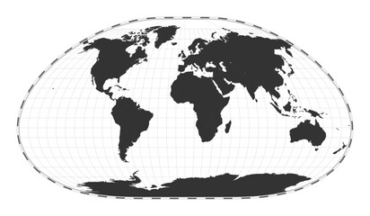 Vector world map. Loximuthal projection. Plain world geographical map with latitude and longitude lines. Centered to 0deg longitude. Vector illustration.